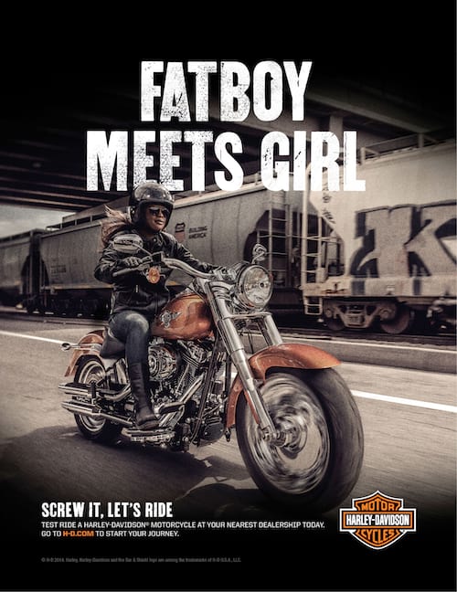 Reklama Harley Davidson mężczyzna na motocyklu
