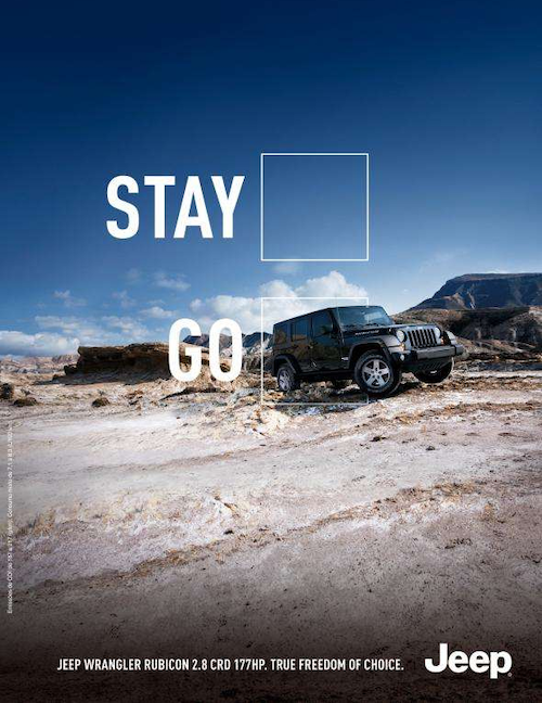 Reklama Jeep na niebieskim tle