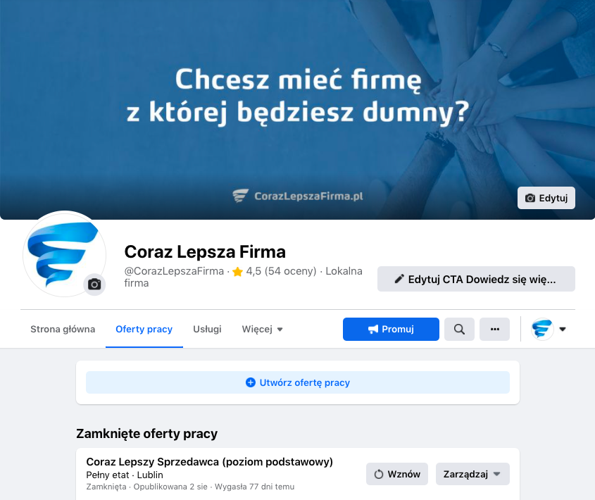 Generator ofert pracy Nowa oferta pracy na facebooku